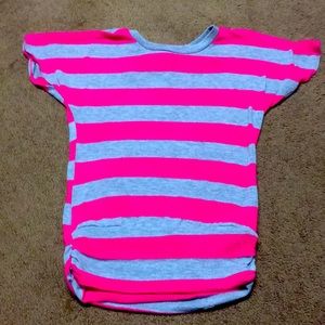 Striped top Girls size 14-16 pink & gray shirt with bow EUC